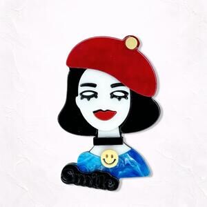 6341. Creepy Acrylic Zombie Ladyface Brooch